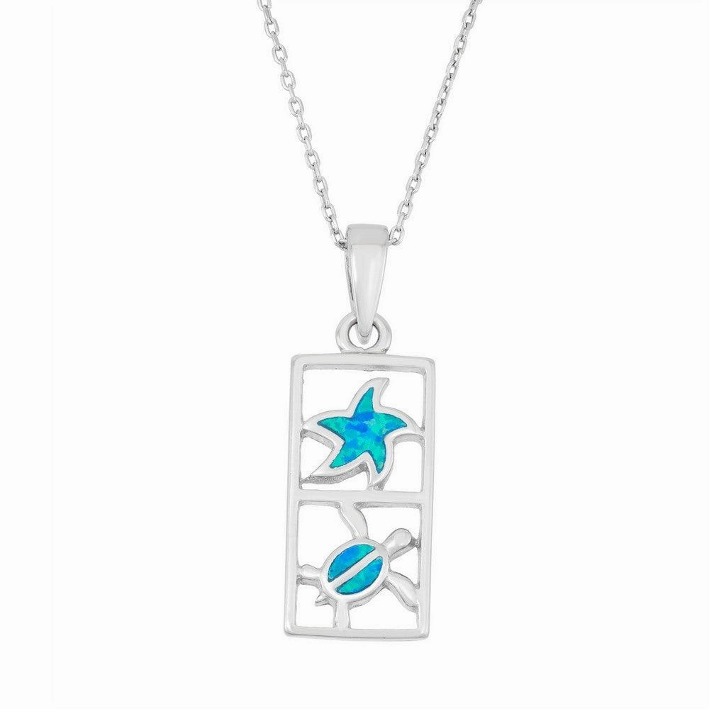 Sterling Silver Small Starfish and Turtle Pendant