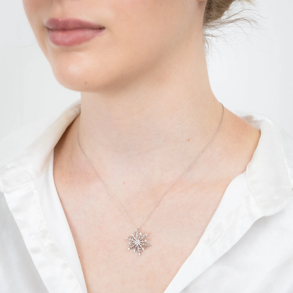 Sterling Silver Snow Flake Pendant in 1/5 Carat Natural Diamonds on 45cm Chain
