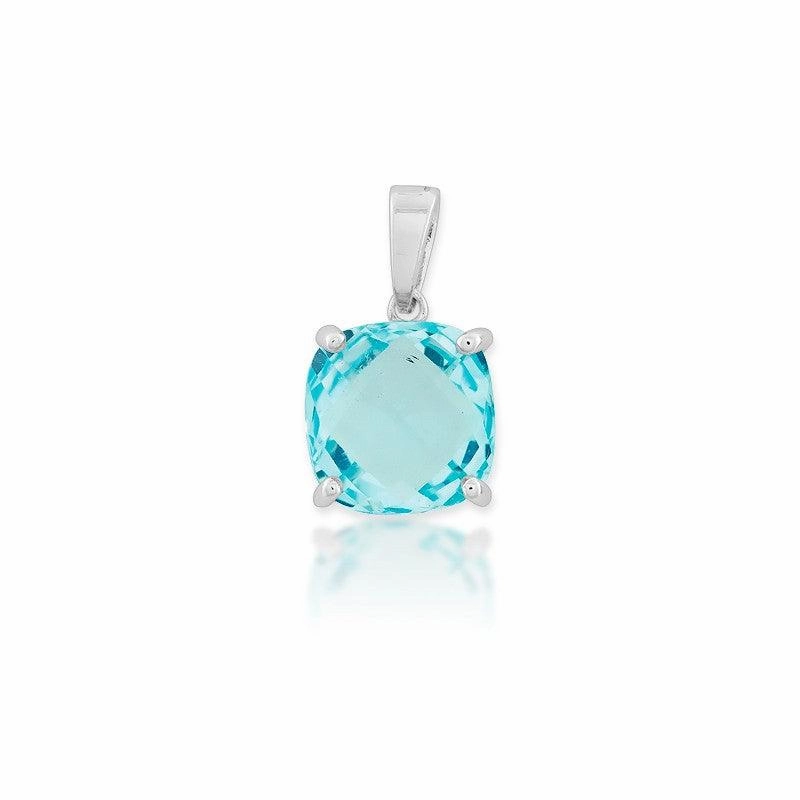 Sterling Silver Square Blue Topaz Prong Pendant