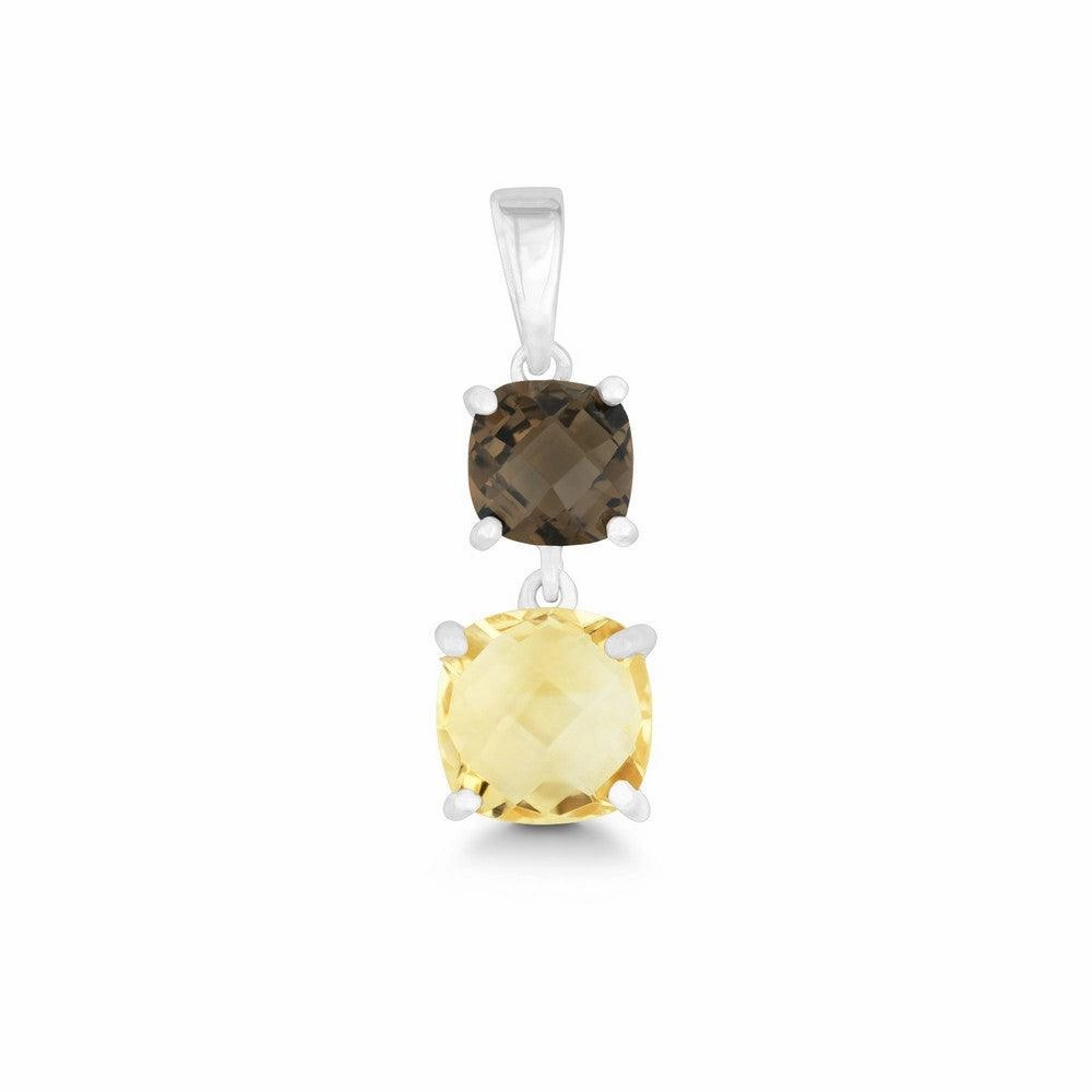 Sterling Silver Square Smokey and Citrine Pendant