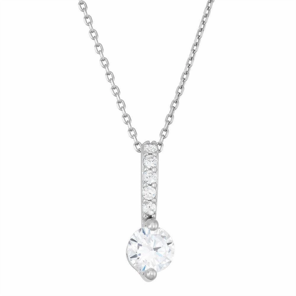 Sterling Silver Thin CZ Bar Pendant