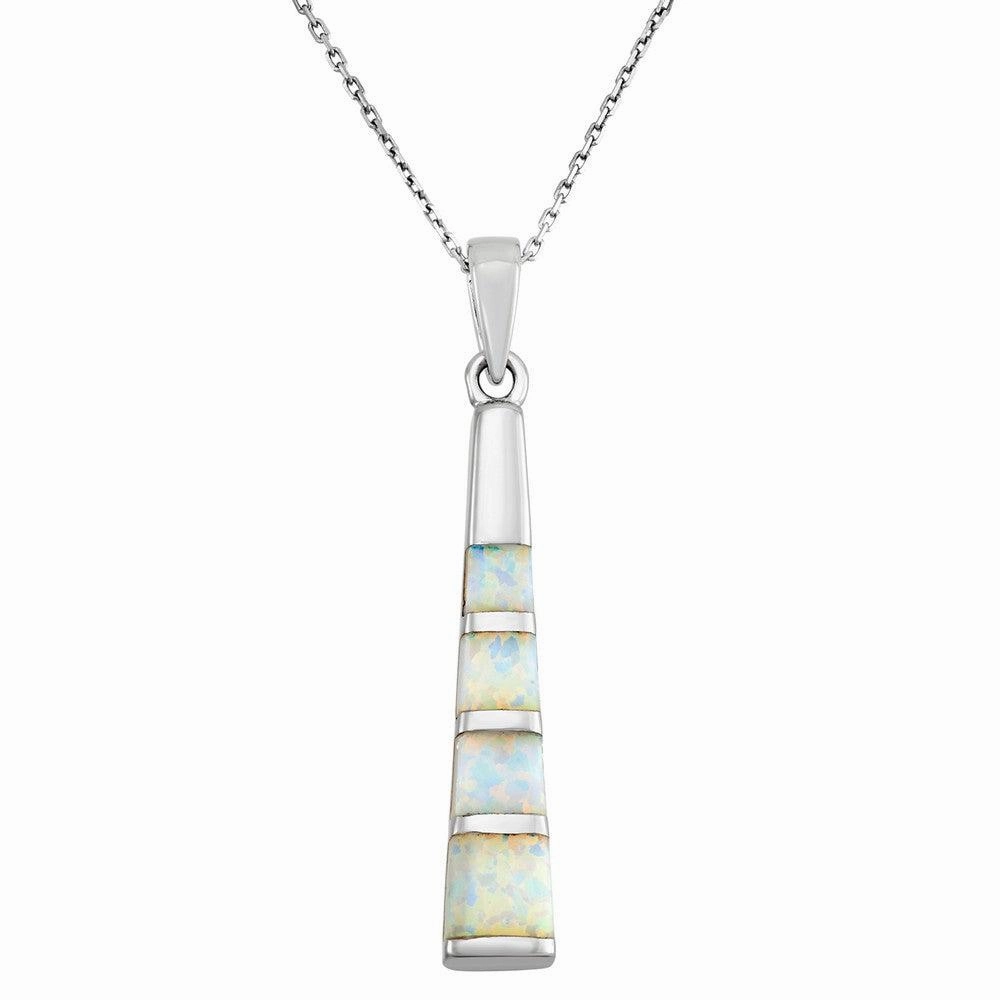 Sterling Silver Thin Long White Inlay Opal Long Pendant