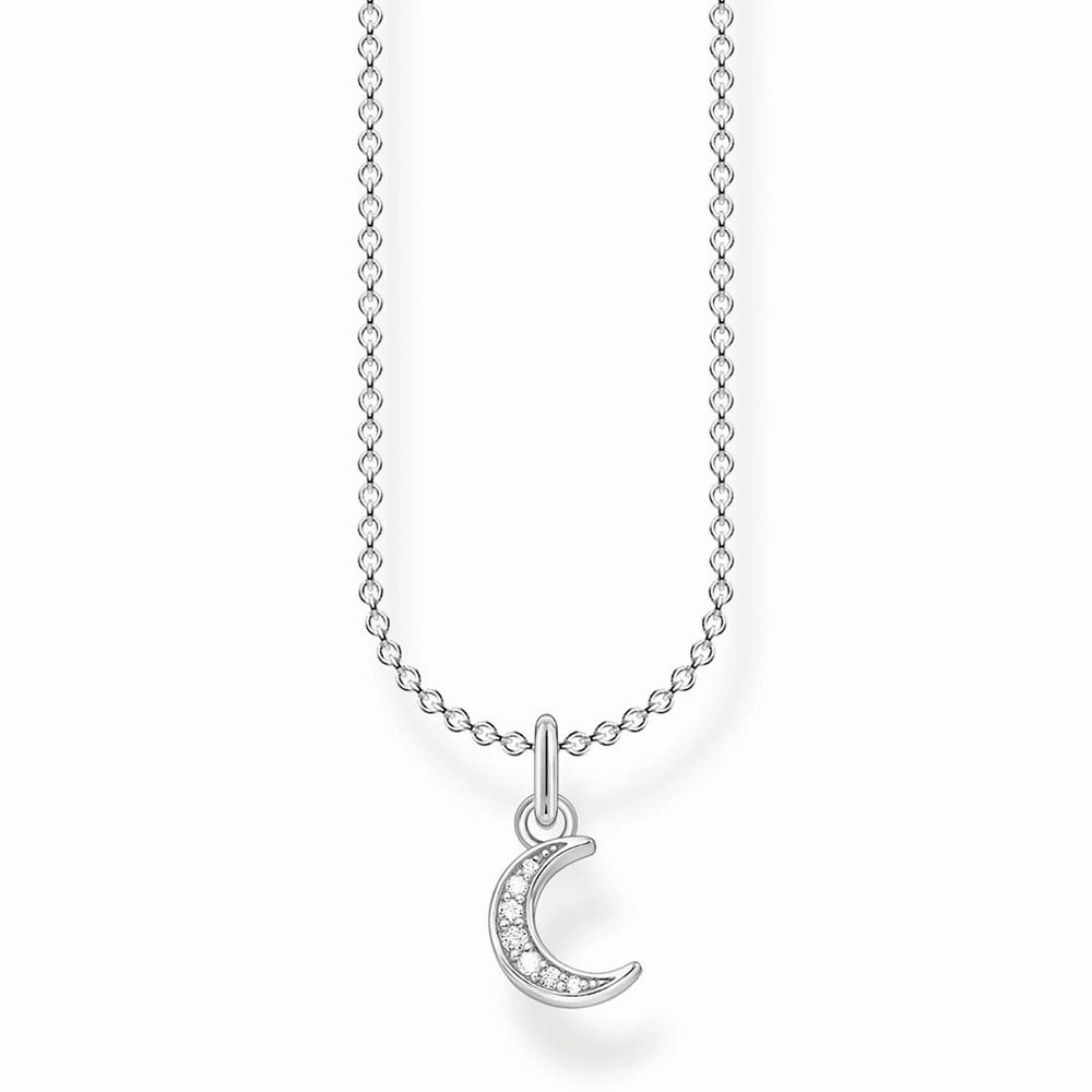 Sterling Silver Thomas Sabo Charm Club Moon Zirconia Necklace 38-45cm