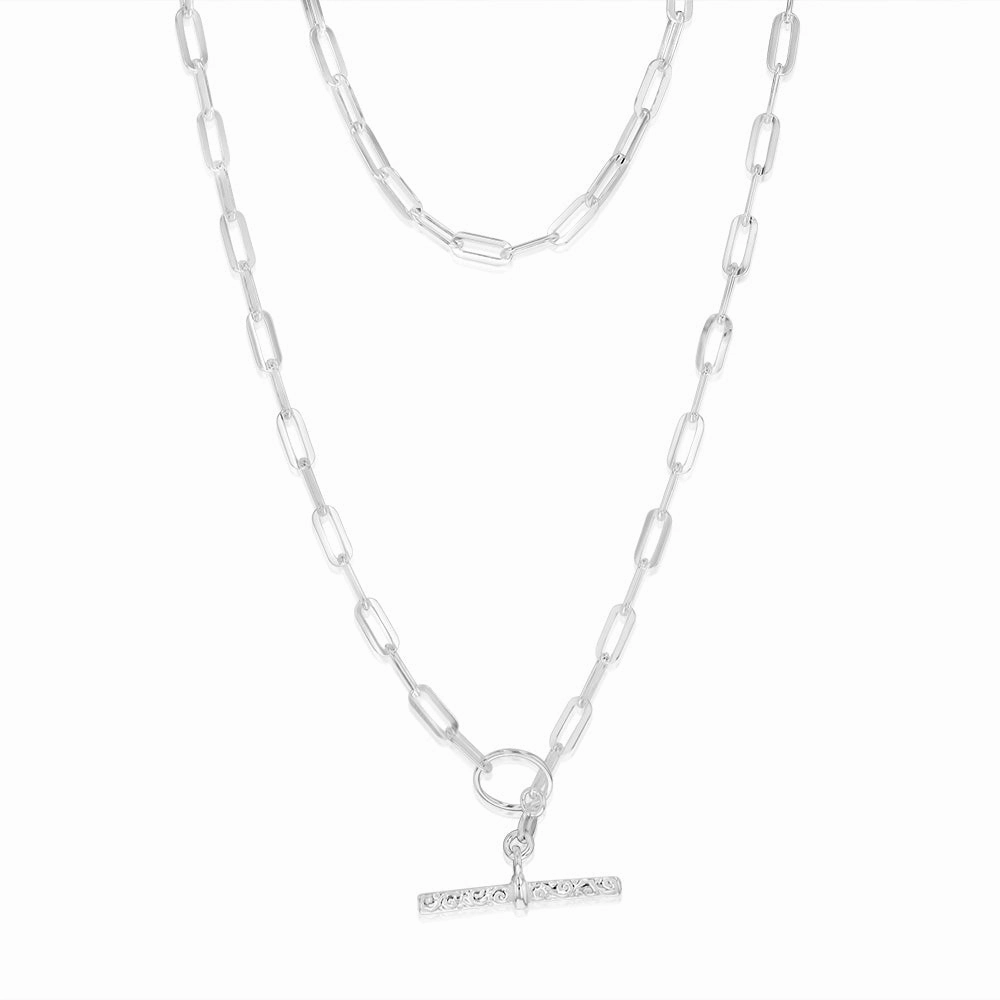 Sterling Silver Toggle Bar Paperclip 45cm Chain