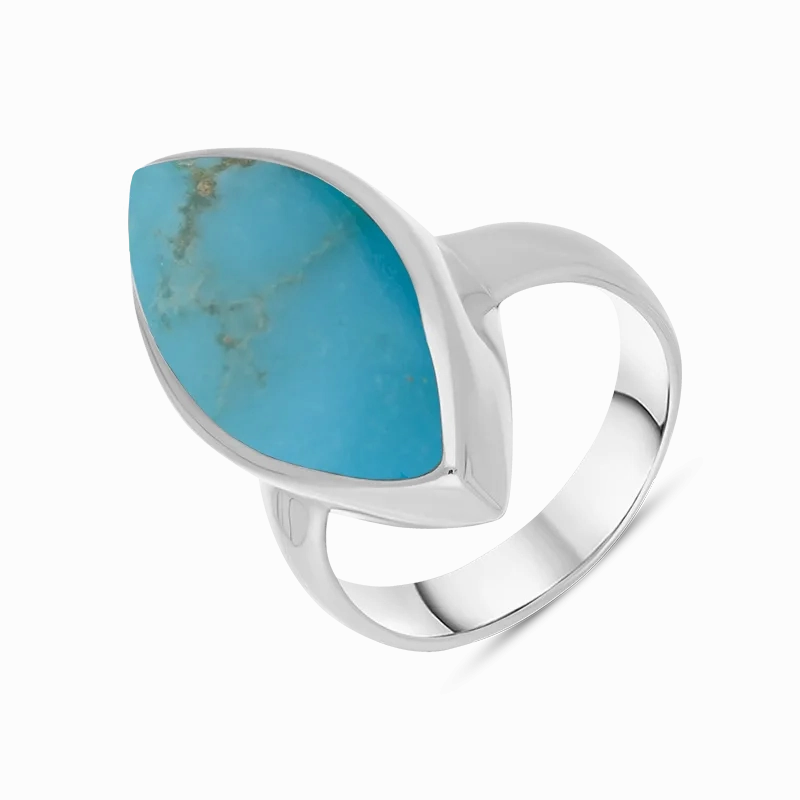Sterling Silver Turquoise Chunky Marquise Ring D