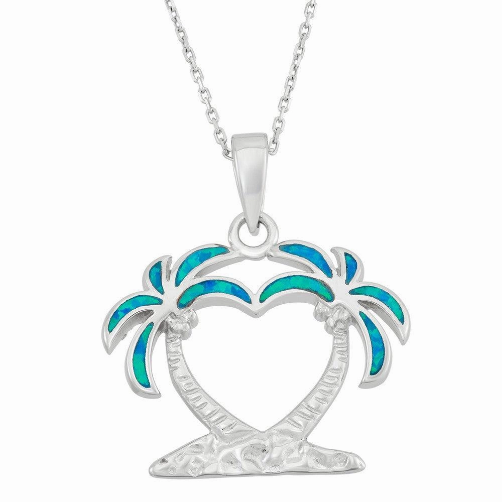 Sterling Silver Two Palm Trees Heart Pendant