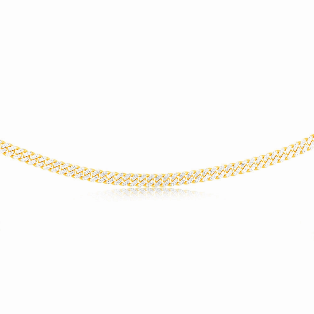 Sterling Silver Two Tone Pave Curb 180 Gauge 50cm Chain
