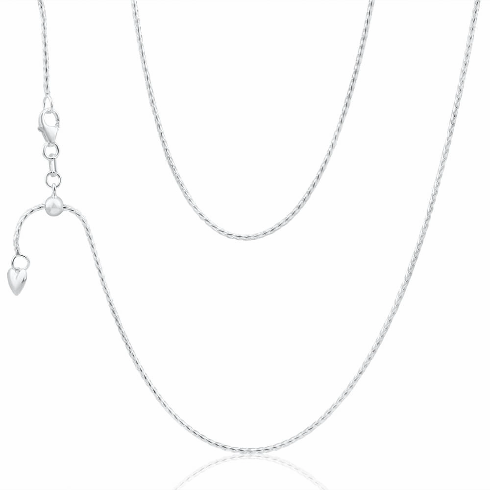 Sterling Silver Wheat Adjustable Heart Drop Chain 55cm