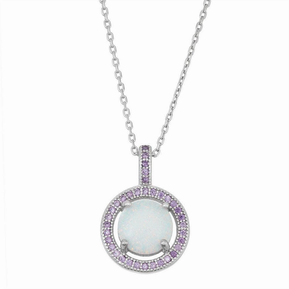 Sterling Silver White Inlay Opal Amethyst Pendant