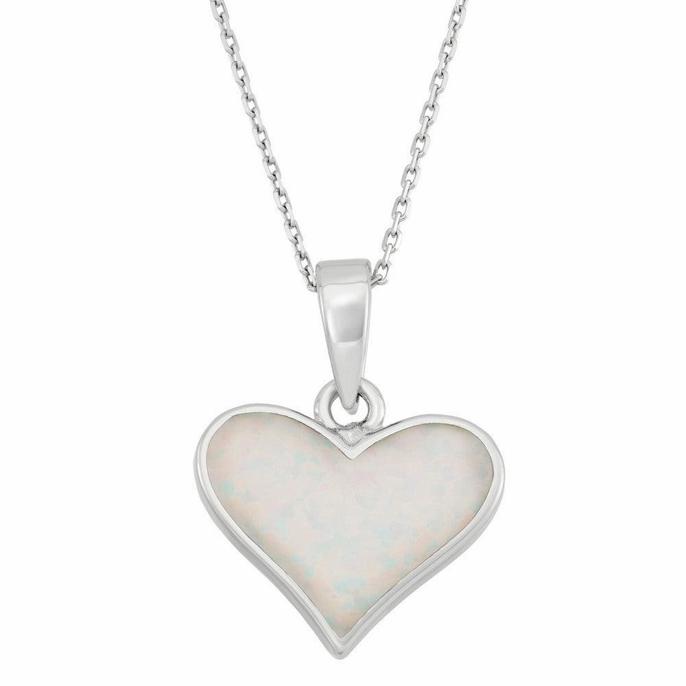 Sterling Silver White Inlay Opal Heart Pendant