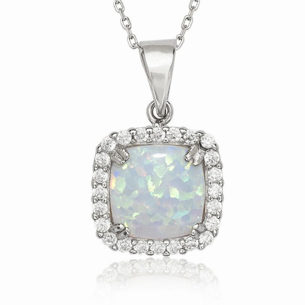 Sterling Silver White Inlay Opal Square Pendant