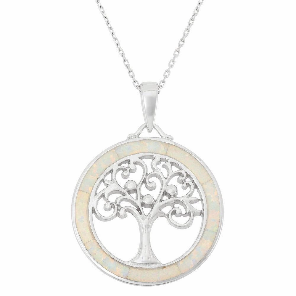Sterling Silver White Inlay Tree of Life Pendant