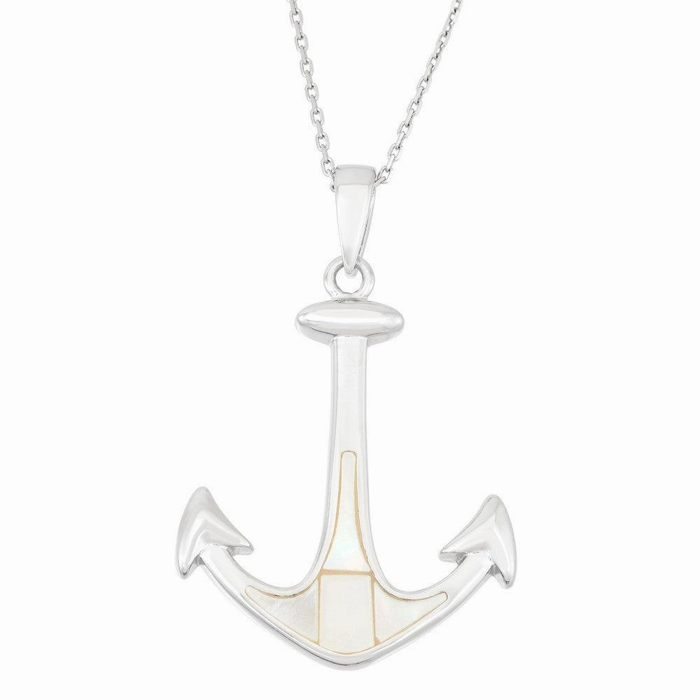 Sterling Silver White MOP Anchor Pendant
