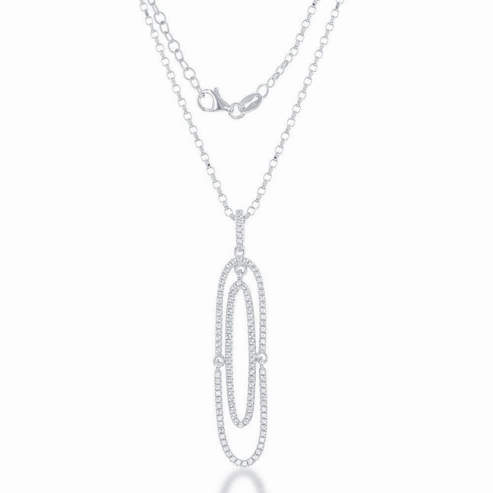 Sterling Silver White Topaz Double Oval Pendant