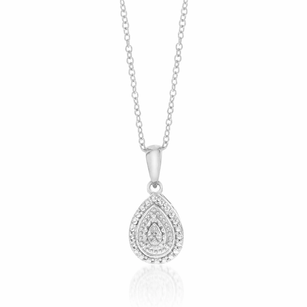 Sterling Silver With Diamond Pear Shape Pendant