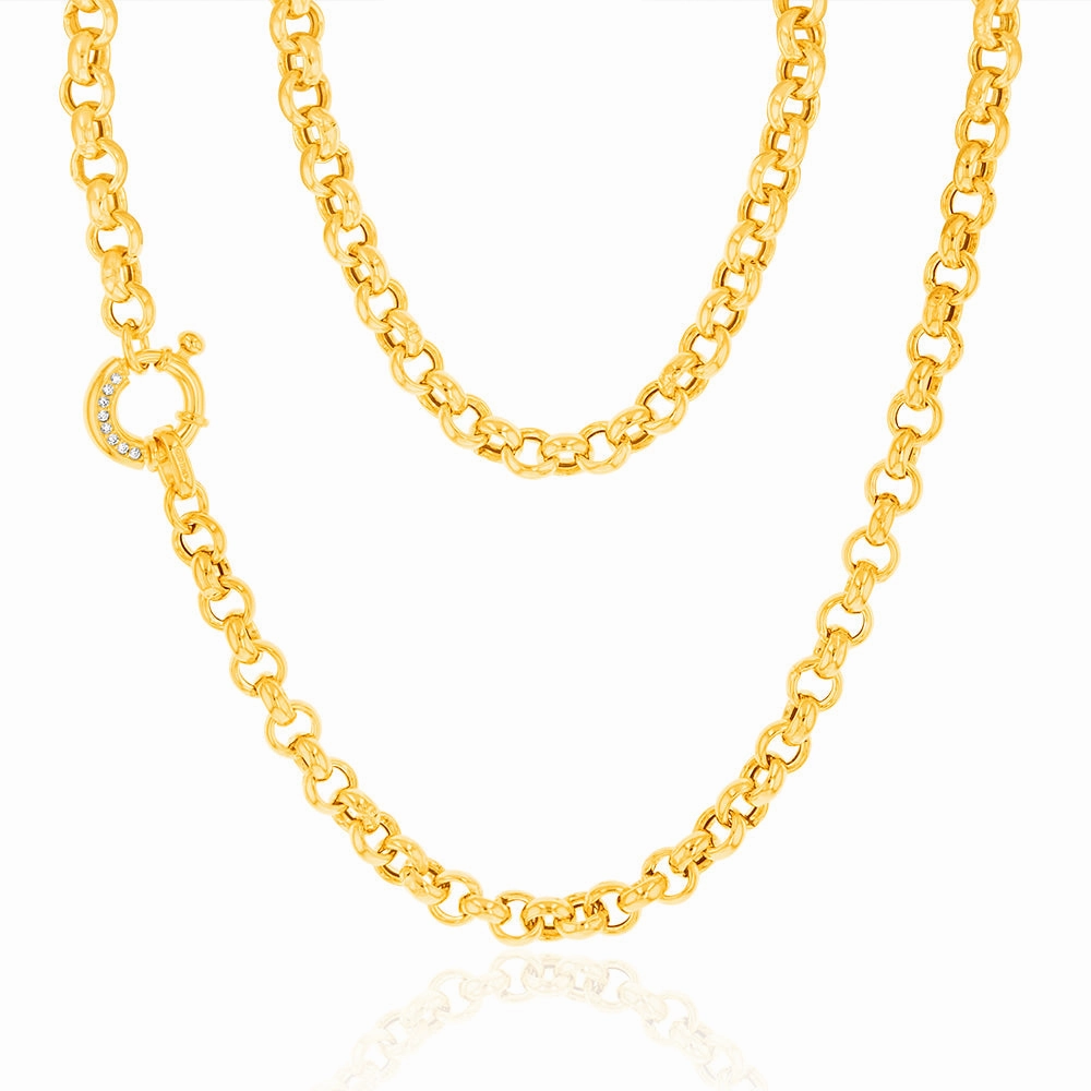 Sterling Silver Yellow Gold Plated Cubic Zironica Boltring 45cm Belcher Chain