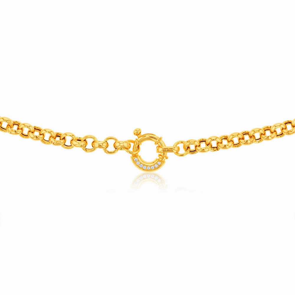 Sterling Silver Yellow Gold Plated Cubic Zironica Boltring 45cm Belcher Chain