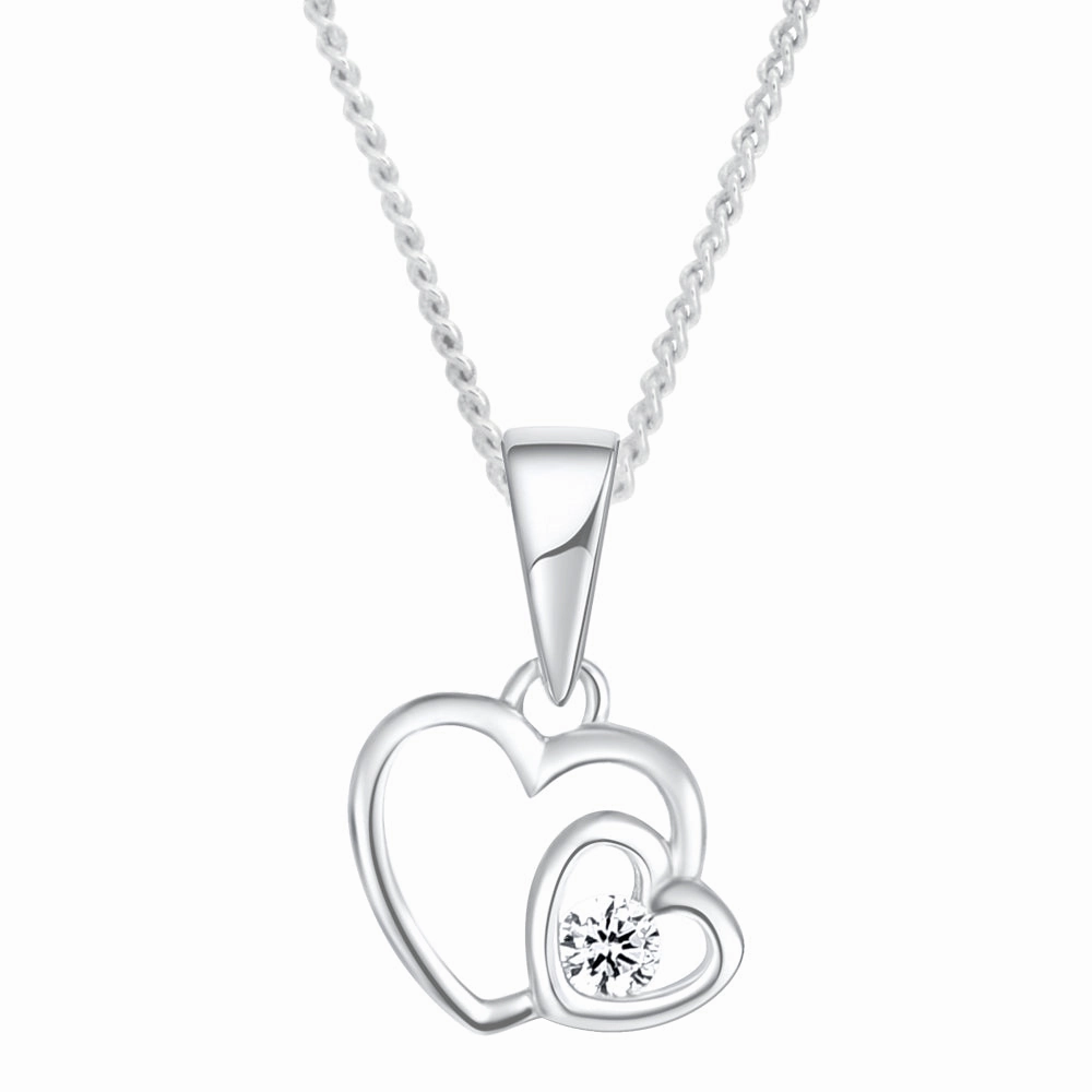 Sterling Silver Zirconia Double Heart Pendant