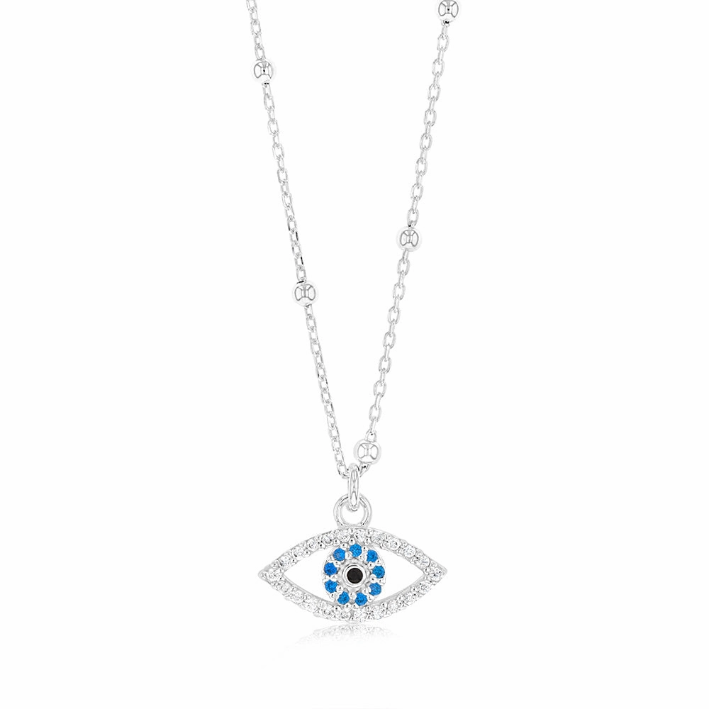 Sterling Silver Zirconia Evil Eye Pendant On 42 3cm Chain