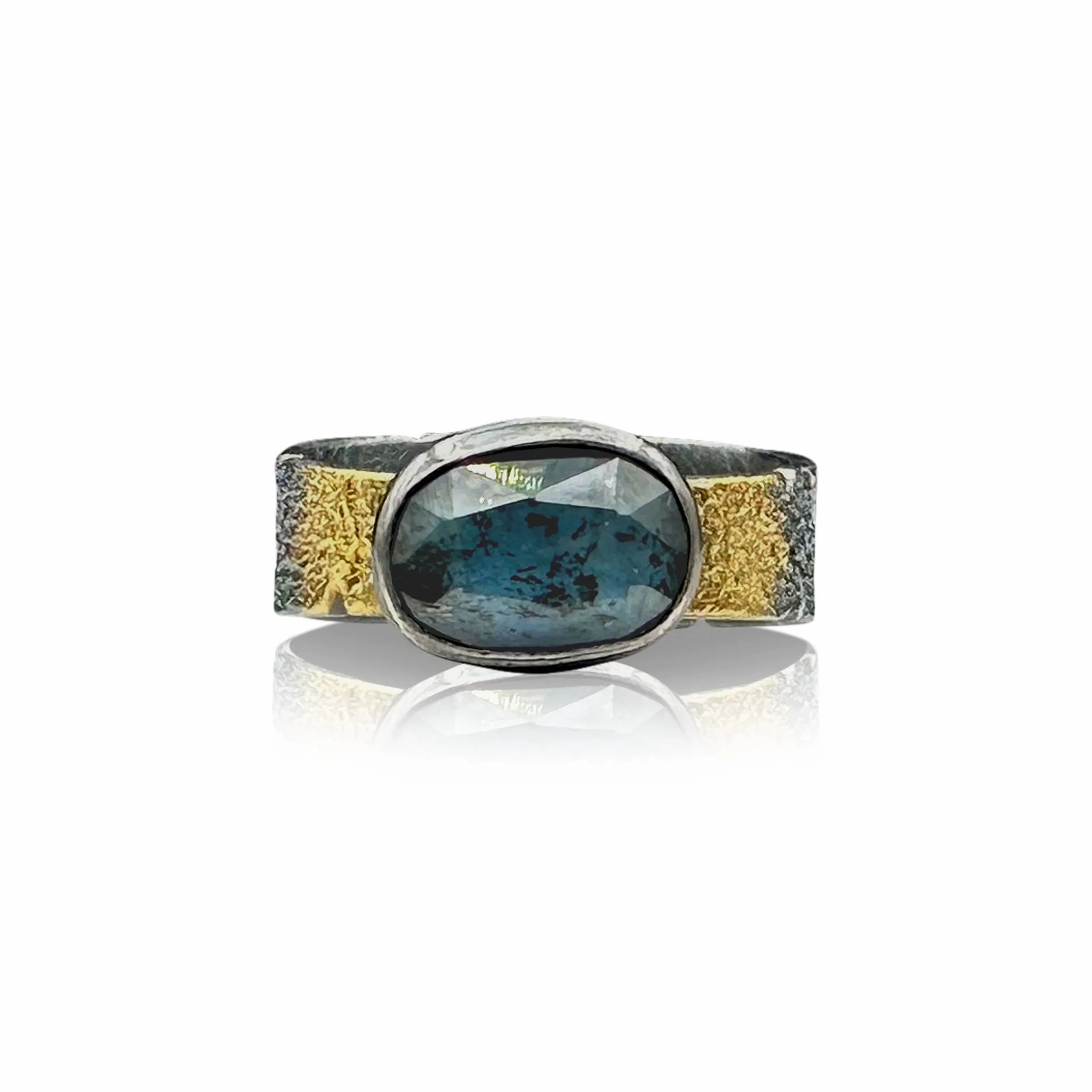 Tapered Bedrock Band with Teal Moss Kyanite