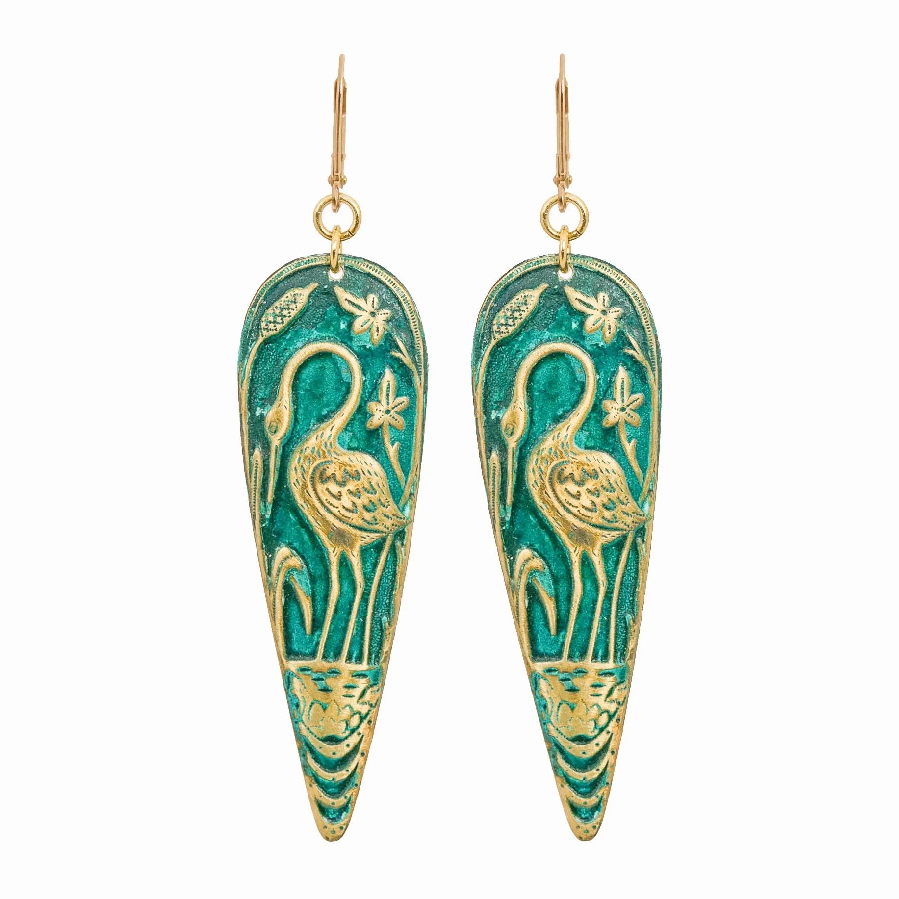 Teal Crane Earrings