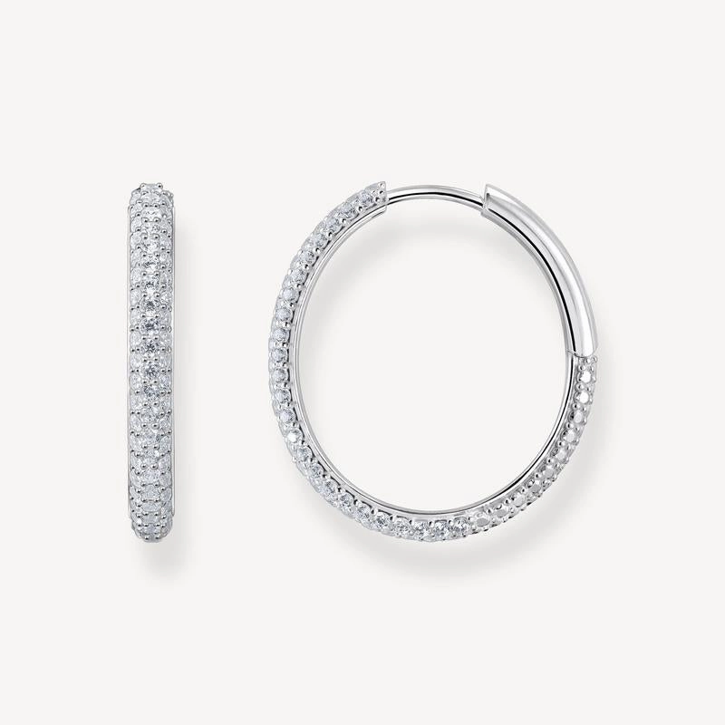 Thomas Sabo Silver Big Thin Hoop Earrings with White Zirconia