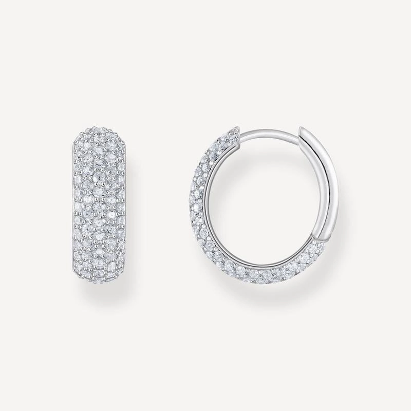 Thomas Sabo Silver Small, Wide Hoop Earrings with White Zirconia