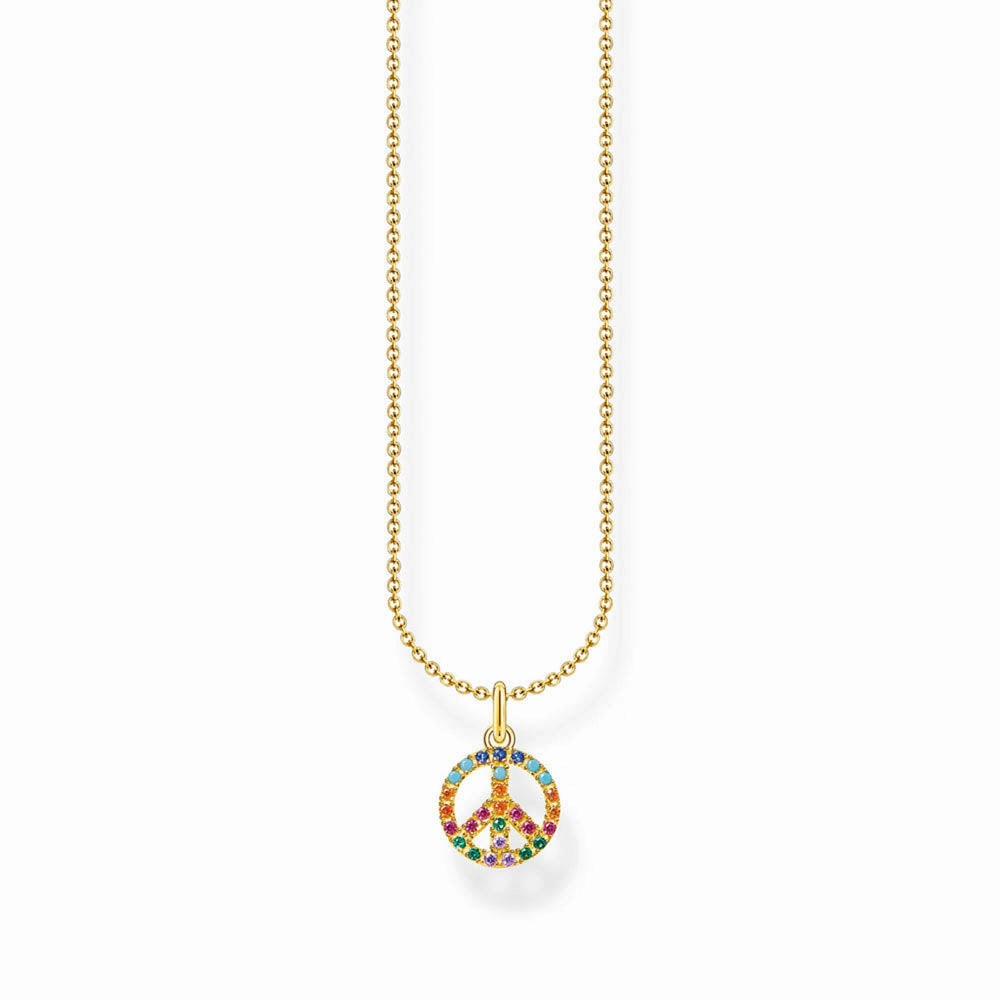 Thomas Sabo Sterling Silver Gold Plated Charm Club Rainbow Peace Pendant On Chain