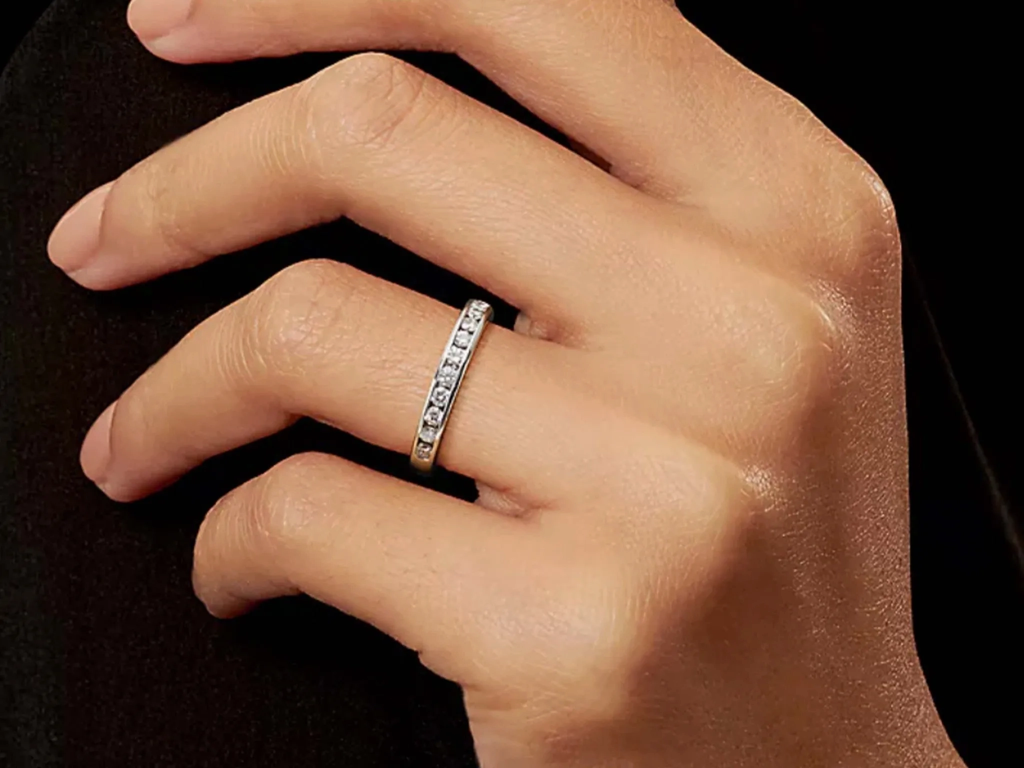Tiffany &amp; Co. Wedding Band in Platinum with a Half-circle of Diamonds, 3 mm
