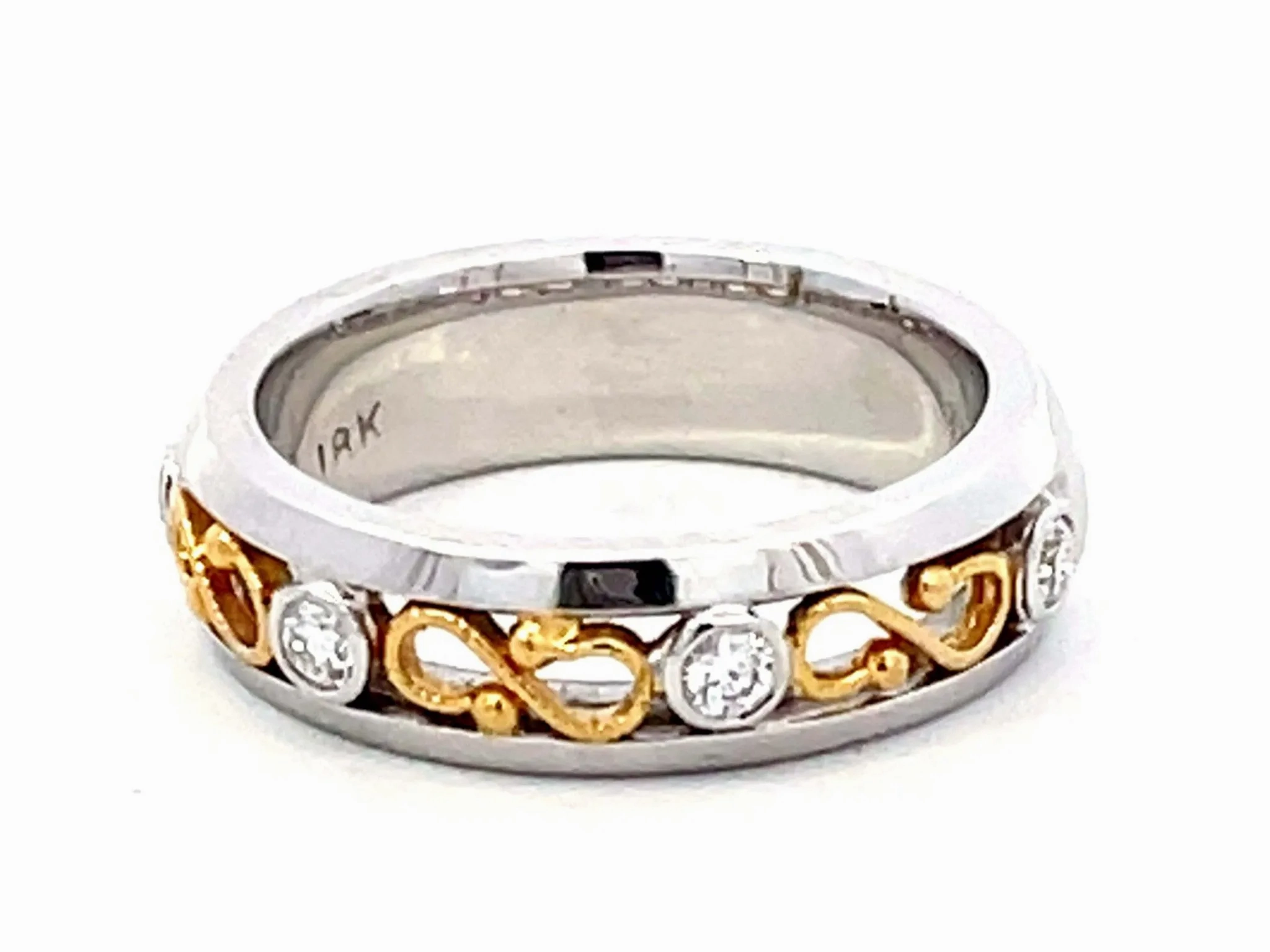 Two Toned Diamond Infinity Band Ring Solid 18k Gold