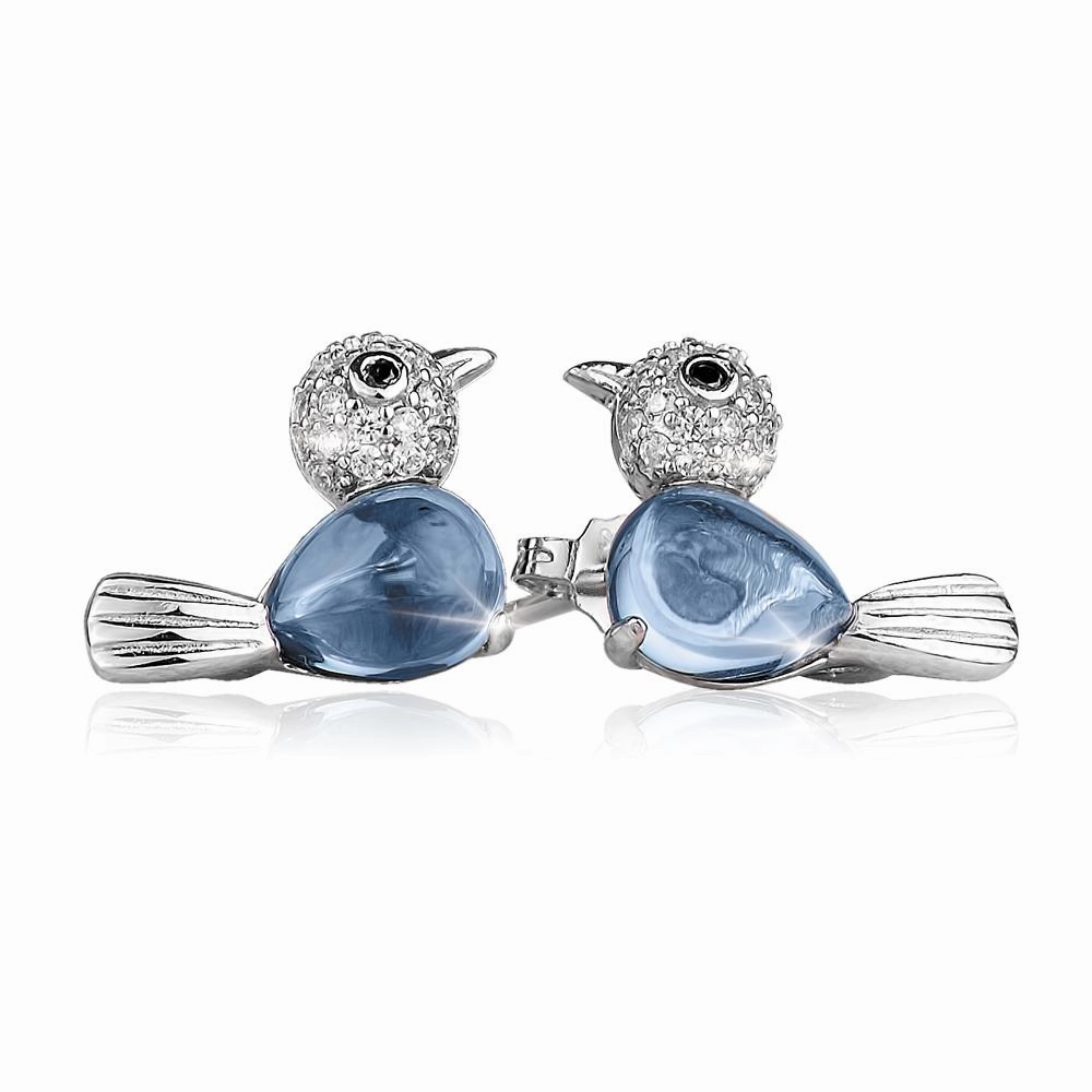 Watch The Bird Earrings Blue Topaz