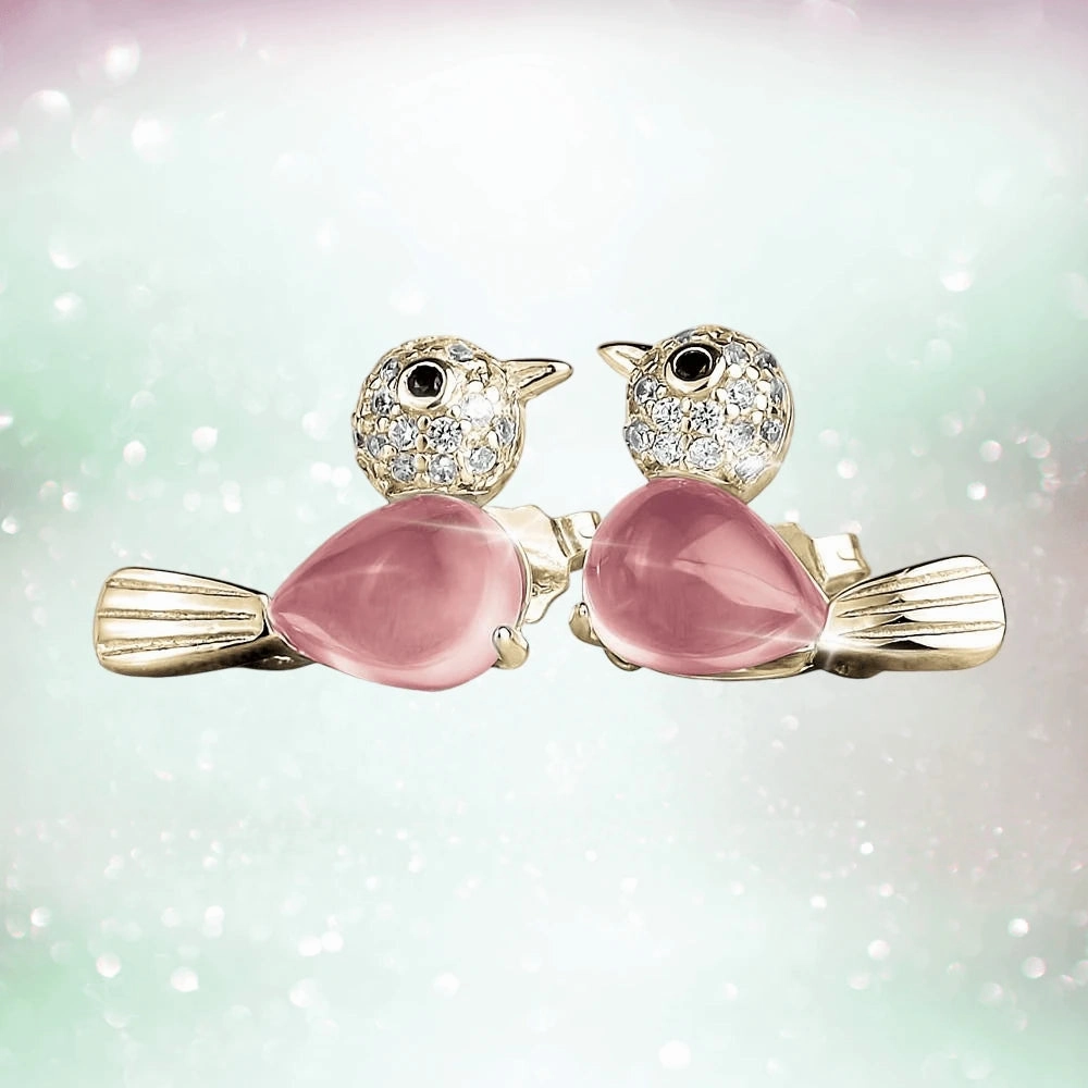 Watch The Bird Earrings Rose Quartz