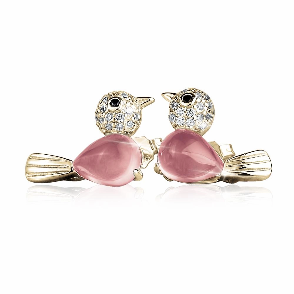 Watch The Bird Earrings Rose Quartz