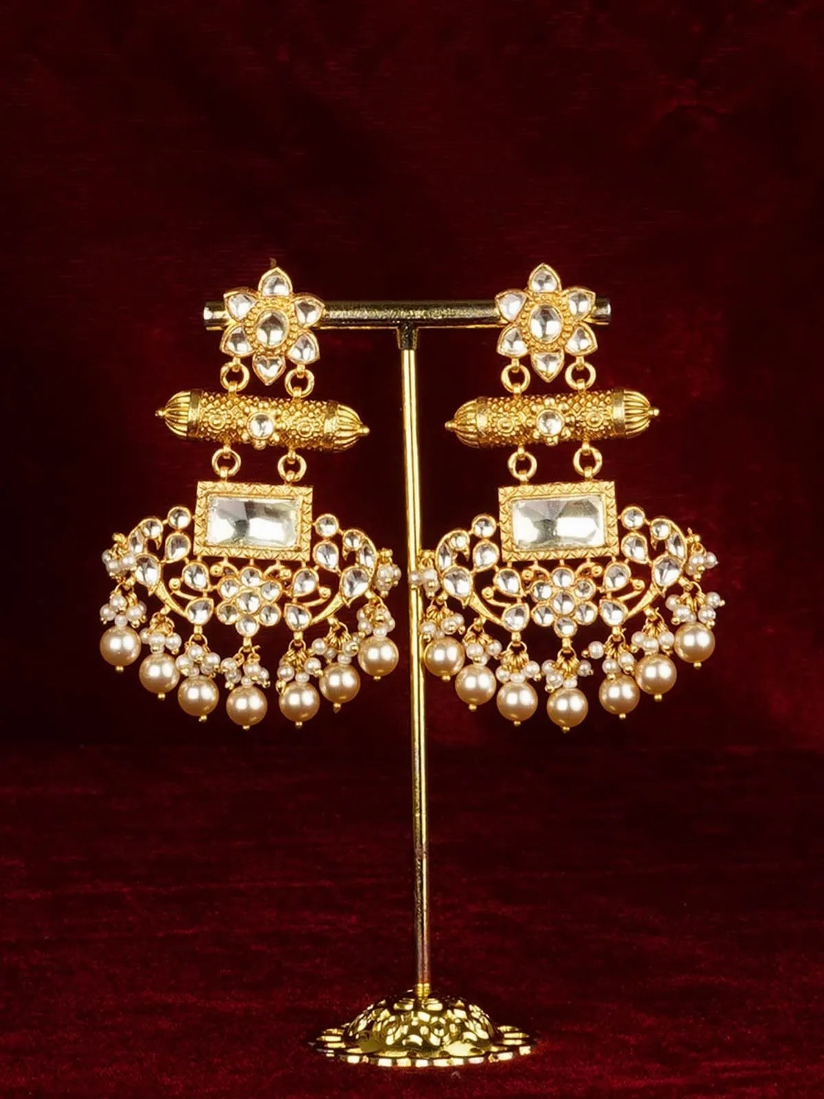White Color Gold Plated Jadau Kundan Earrings - ME1397Y