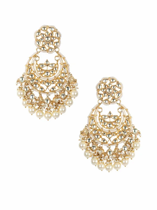 White Color Gold Plated Jadau Kundan Earrings - ME1Y