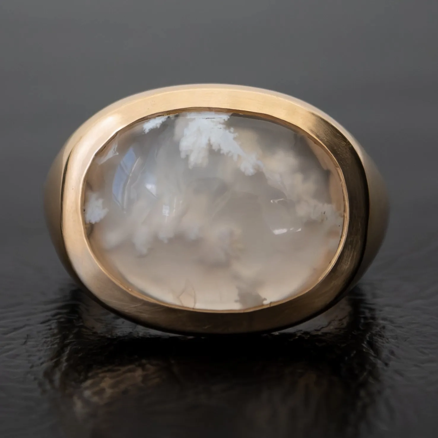 White Plume Agate Slab Ring