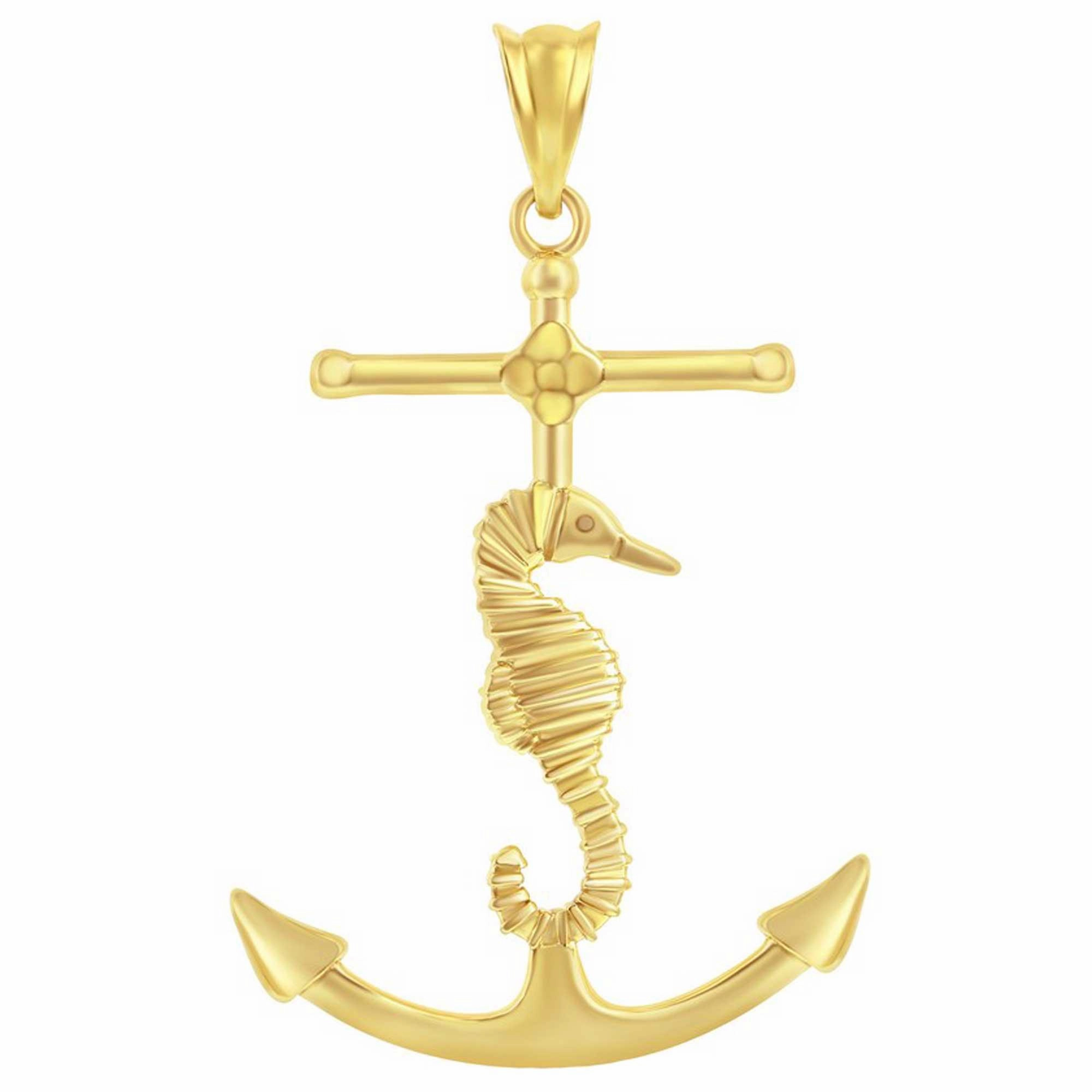 Women's Pendant - 14K Yellow Gold Sea Horse Anchor | 14J-211
