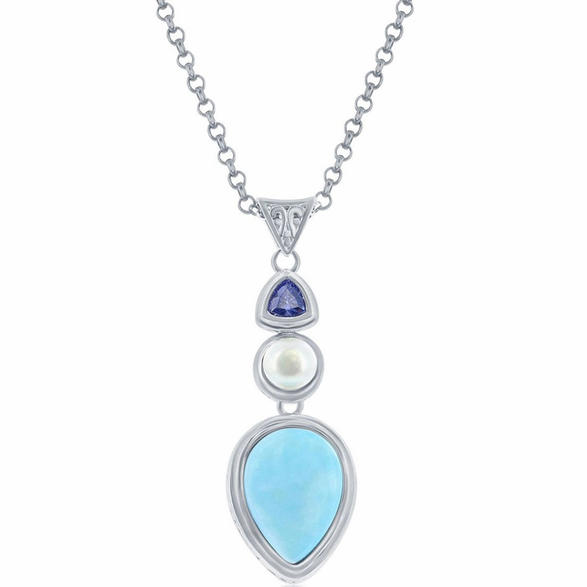 Women's Pendant - Larimar with FWP and Tanzanite CZ | K-8888