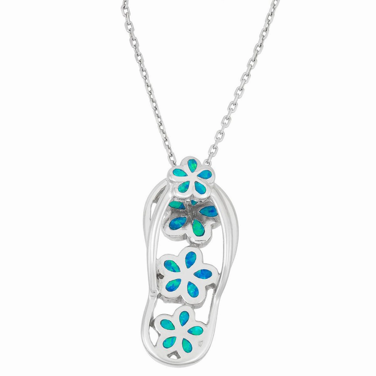 Women's Pendant - Silver Blue Inlay Opal Flower Designed Flip Flop| K-7308