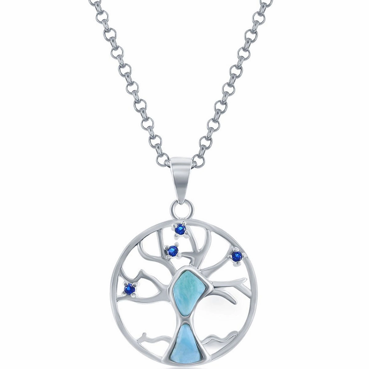 Women's Pendant - Silver Larimar and CZ Tree of Life | K-8893