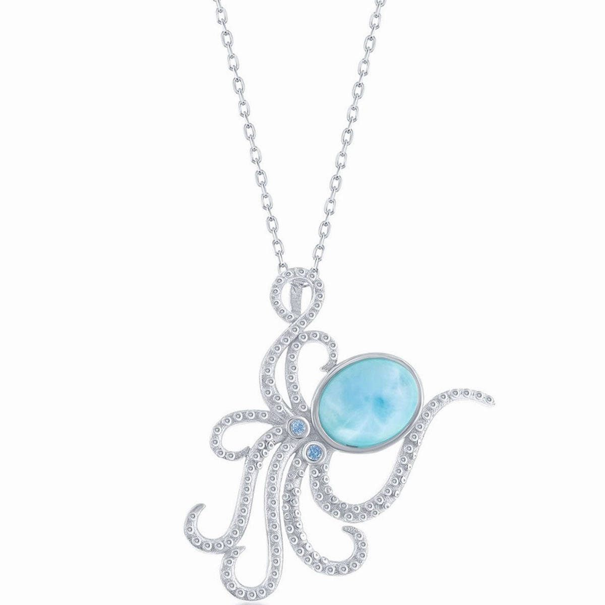 Women's Pendant - Silver Octopus Larimar and Blue CZ | K-8293