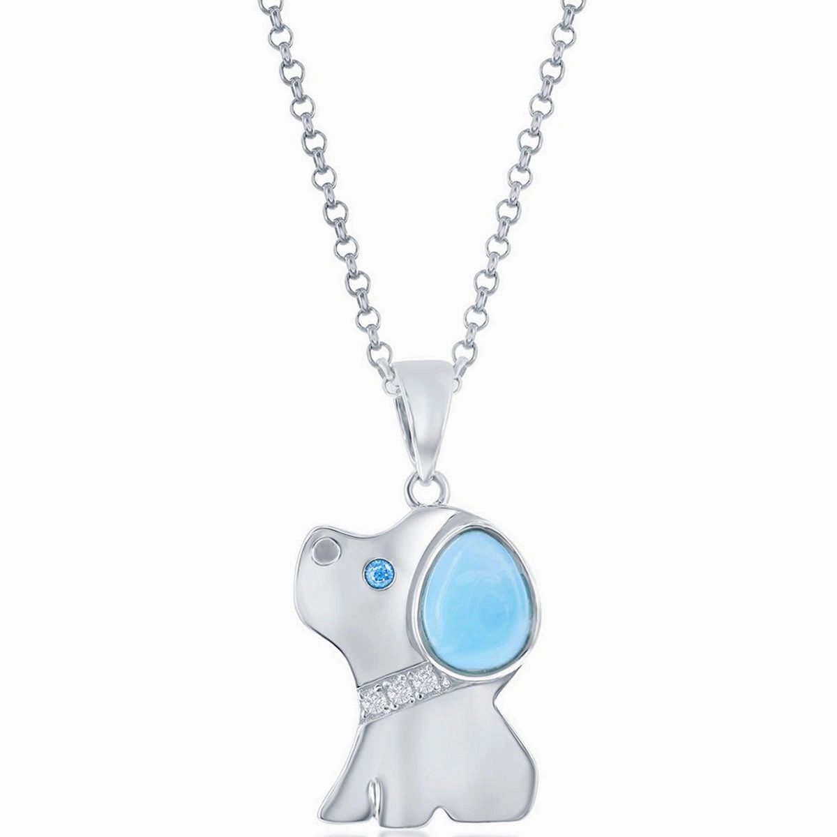 Women's Pendant - Silver Pear-Shaped Larimar with CZ Dog | K-8682