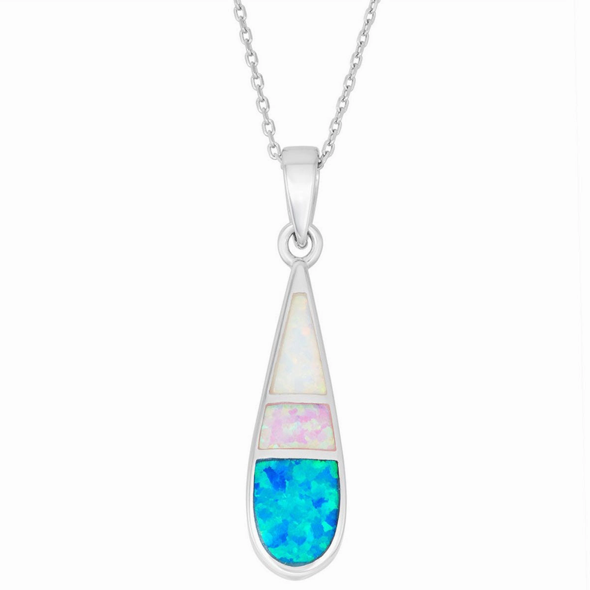 Women's Pendant - Silver White, Pink and Blue Inlay Opal Teardrop | K-7253