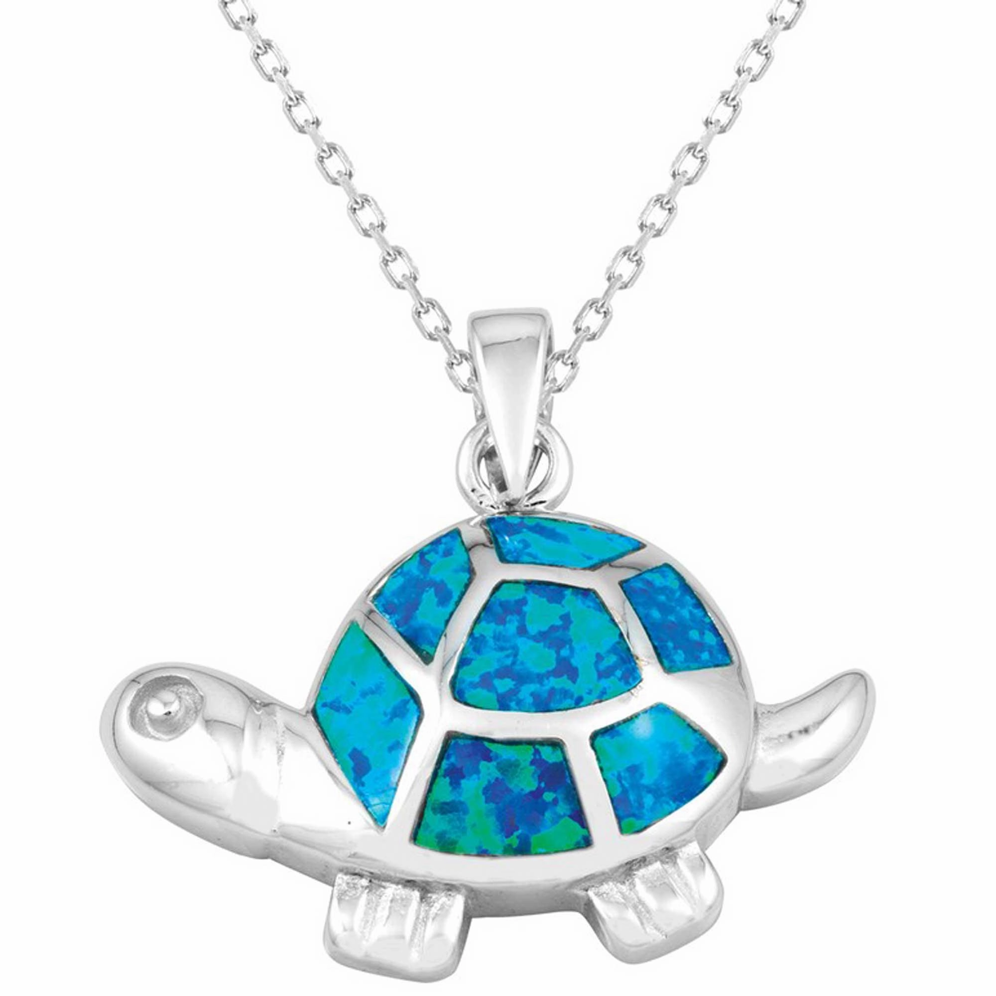 Women's Pendant - Sterling Silver Blue Inlay Opal Tortoise | K-5243