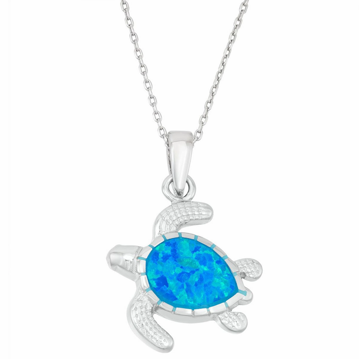 Women's Pendant - Sterling Silver Blue Inlay Opal Turtle Design | K-7271