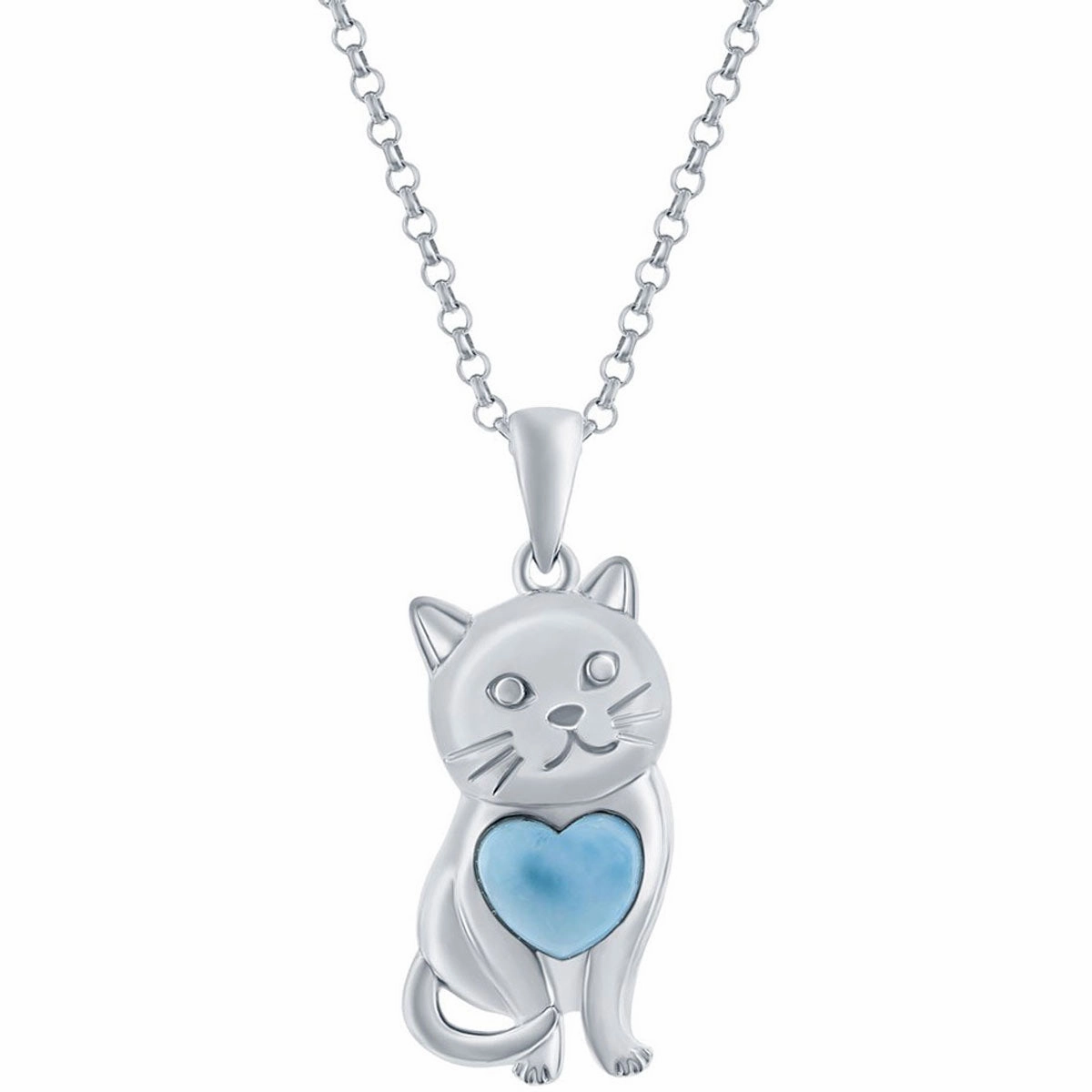 Women's Pendant - Sterling Silver Larimar Cat Design | K-8896