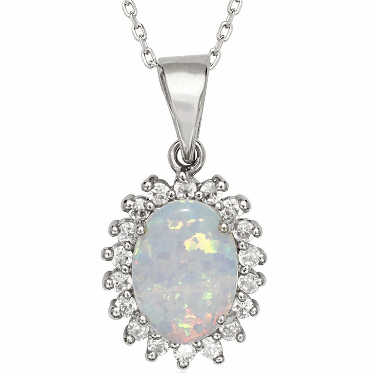 Women's Pendant - Sterling Silver Oval Center White Inlay with CZ | K-7369