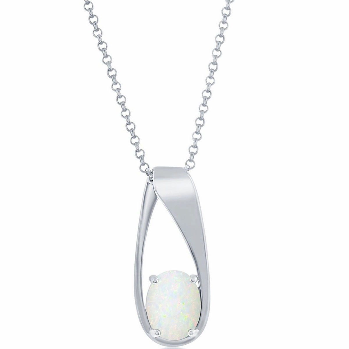 Women's Pendant - Sterling Silver Rhodium Plated Oval White Opal | K-8880