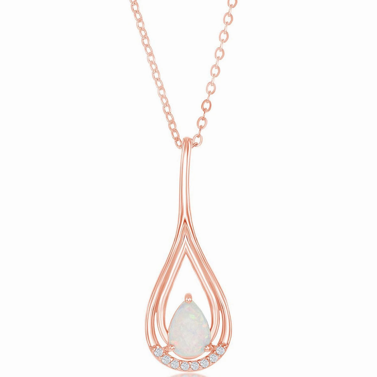 Women's Pendant - Sterling Silver Rose Gold White Opal with CZ | K-8481-RG
