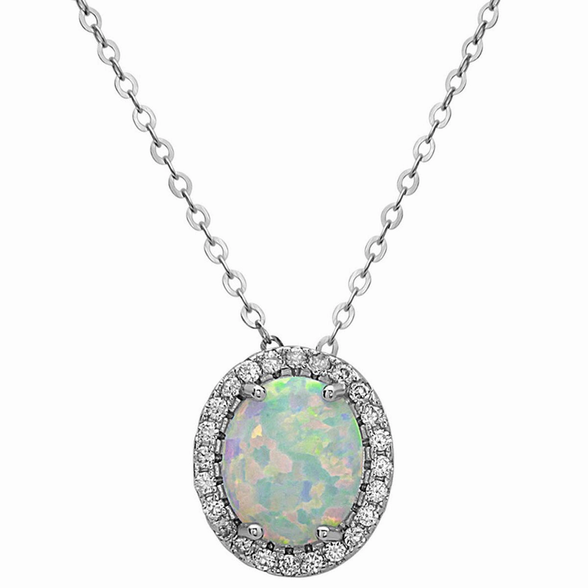 Women's Pendant - Sterling Silver White Inlay Oval with CZ Border | K-7162